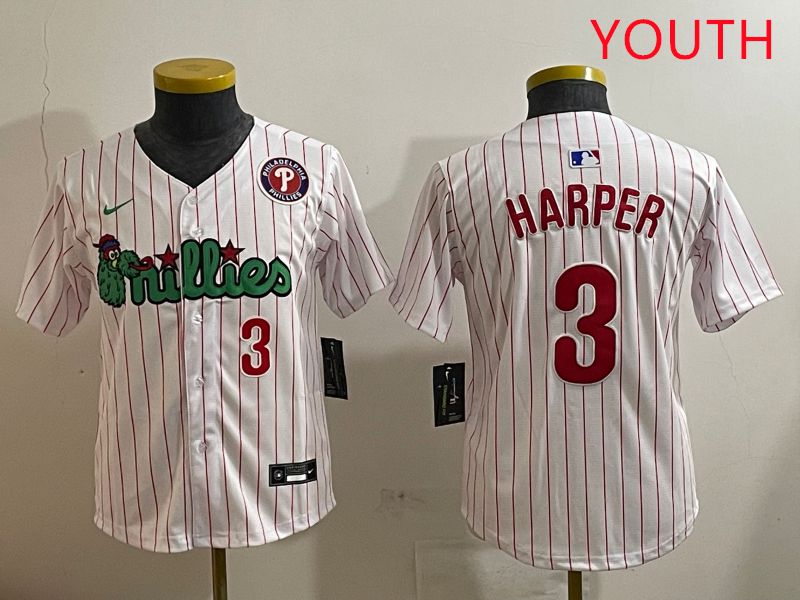 Youth Philadelphia Phillies #3 Harper White three generations Joint Name Nike 2025 MLB Jersey style 5->youth mlb jersey->Youth Jersey